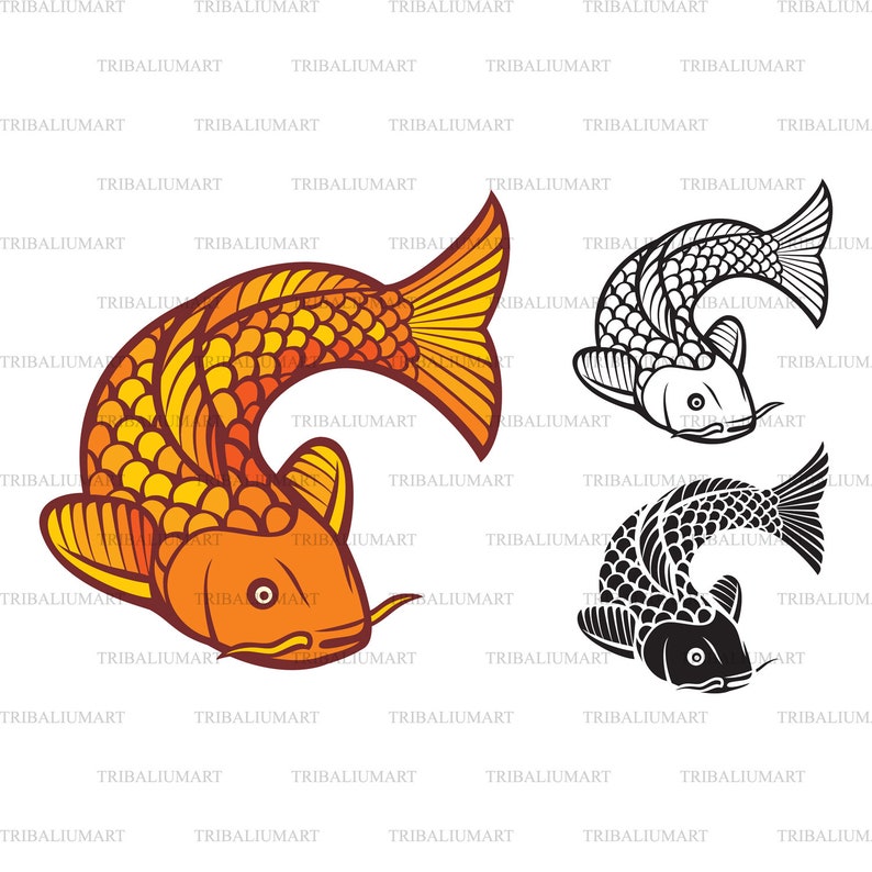 Download Clip Art Clip Art Silhouette Japanese Or Chinese Inspired Koi Carp Fish Cut Files For Cricut Eps Svg Pdf Png Dxf Jpeg Art Collectibles