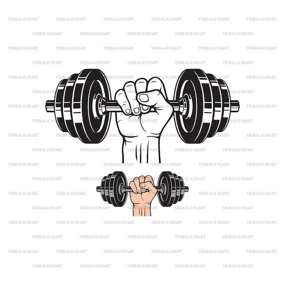 Hand Holding Dumbbell Barbell Gym Bodybuilding or Sport Design. Motivation icon. Cut files for Cricut eps svg pdf png dxf jpeg