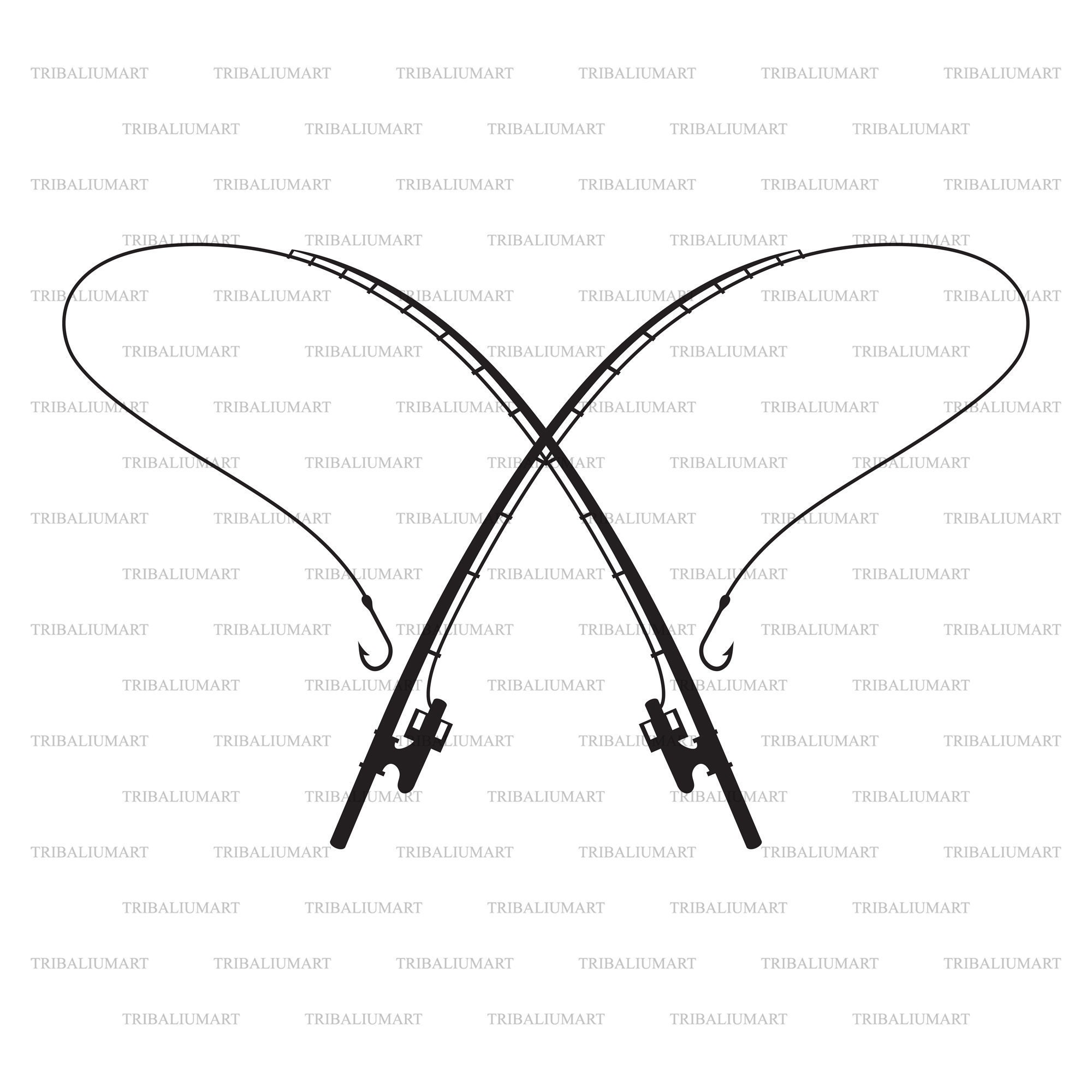 crossed fish pole silhouette Crossed Fishing Rods (pole and Hook). Cut Files for Cricut. Clip Art  Silhouettes (eps, Svg, Pdf, Png, Dxf, Jpeg)