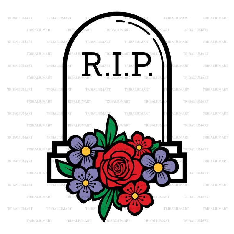Printable Rip Headstone Floral RIP SVG | Graveyard Tombstone Design | Halloween Memorial ...