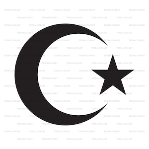 Estrella y media luna - signo islámico o musulmán (icono religioso). Cortar archivos para Cricut. Siluetas de Clip Art (eps, svg, pdf, png, dxf, jpeg).