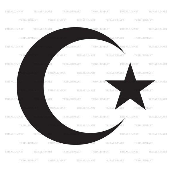 Star and crescent - Islamic or Muslim sign (Religious icon). Cut files for Cricut. Clip Art silhouettes (eps, svg, pdf, png, dxf, jpeg).