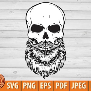Schädel mit Bart. Schneide Dateien für Cricut. Clip Art (eps, svg, pdf, png, dxf, jpeg).