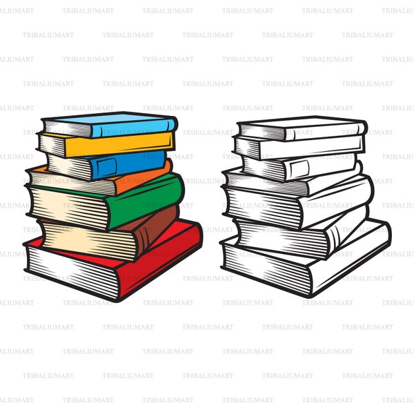 Stack of books. Cut files for Cricut. Clip Art (eps, svg, pdf, png, dxf, jpeg).
