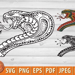 Cobra slangenkop. Old School-stijl tatoeage. Knip bestand voor Cricut. Clip Art-silhouet (eps, svg, pdf, png, dxf, jpeg).