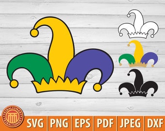Jester hat (cap of a Joker). Cut files for Cricut. Clip Art silhouettes (eps, svg, pdf, png, dxf, jpeg).
