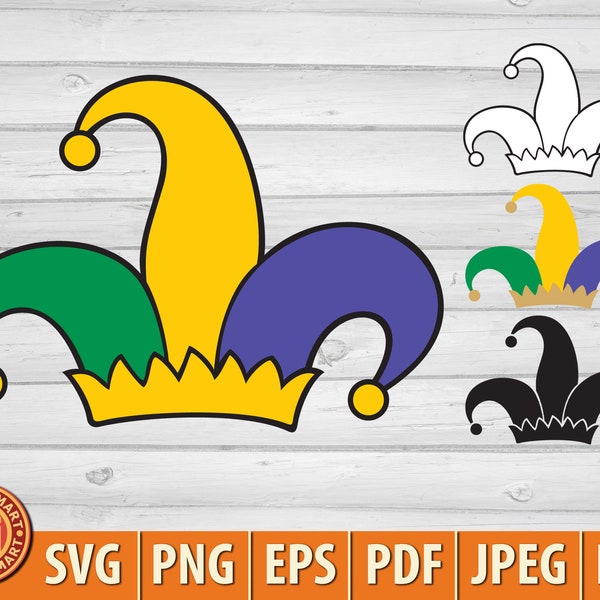 Narrenmütze (Mütze eines Jokers). Ausgeschnittene Dateien für Cricut. Clip Art Silhouetten (eps, svg, pdf, png, dxf, jpeg).