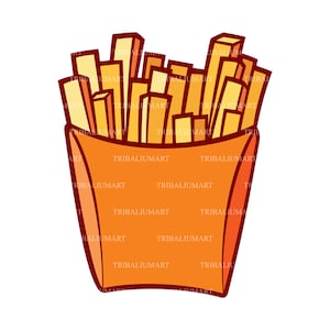 Papas fritas en caja de papel (icono de comida rápida). Archivos de corte para siluetas Cricut, Clip Art (eps, svg, pdf, png, dxf, jpeg).