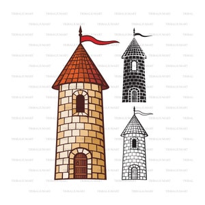 Medieval fortified tower (old castle). Cut files for Cricut. Clip Art silhouettes (eps, svg, pdf, png, dxf, jpeg).