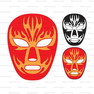 Masque de lutte mexicain. Couper les fichiers pour Cricut. Silhouettes clipart (eps, svg, pdf, png, dxf, jpeg).
