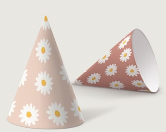 Flower Power Daisy Floral Groovy Birthday Party HAT Pink Kids Printable Digital Download
