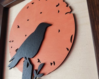 Wildlife Wood Shadow Box 3D Wood Handcrafted  bird moon Laser Cut Multi Layered Wood Art