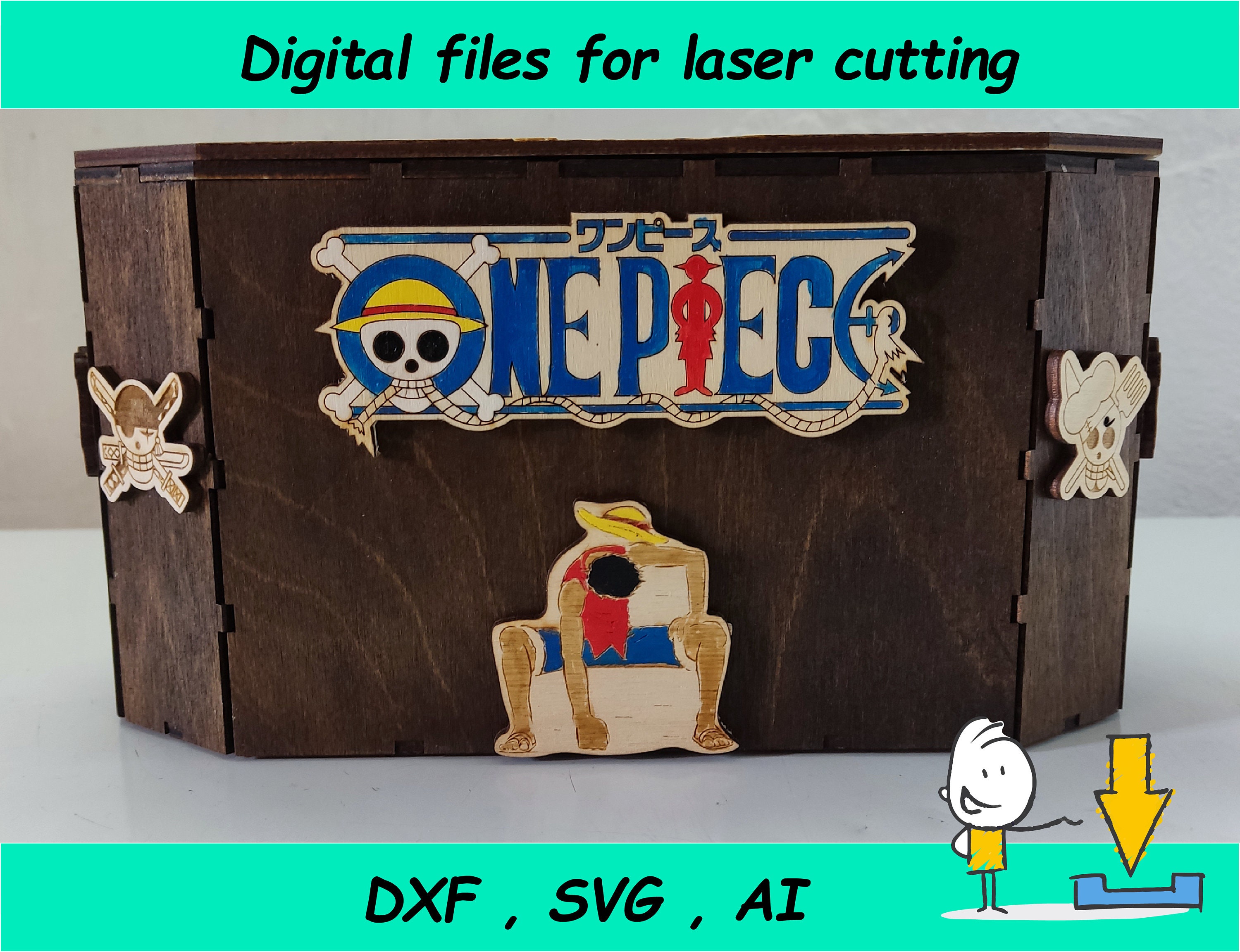 Japanische Anime-Box, Holz, Truhe Holzgravur Vintage Geschenk, Schmuckschatulle, Wohnzimmer, Mid Century, Lichtbox-Dateien AI, DXF, SVG