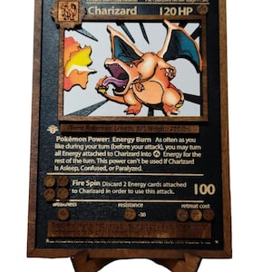 Carte en bois Dracaufeu 1ère édition faite main