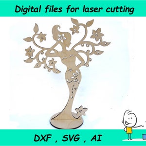 Woman Tree Stand for jewelry, Vector Files, Jewelry Necklace Ring Earring Holder Jewelry stand, ai,dxf,svg