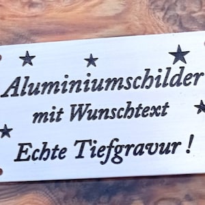 Metallschild aus Aluminium personalisiert mit Wunschtext echte Tiefgravur, wetterfest. Bild 1
