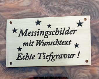 Messingschild , Metallschild personalisiert mit Wunschtext  - echte Tiefgravur - wetterfest