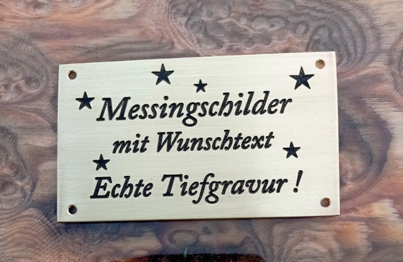Messingschild , Metallschild Gravur mit Wunschtext  - echte Tiefgravur - wetterfest