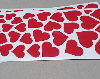 Sticker hearts of different sizes on a sheet, self-adhesive red - sheet 21 X 10 cm