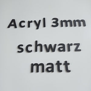 Letras acrílicas negras mate de 3 mm para uso interior y exterior. Diferentes fuentes y tamaños. Logotipo, nombre, letras, etiqueta.