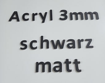 Letters acrylic black matt 3 mm for inside and outside. Different fonts and sizes. Logo, name, lettering, label.