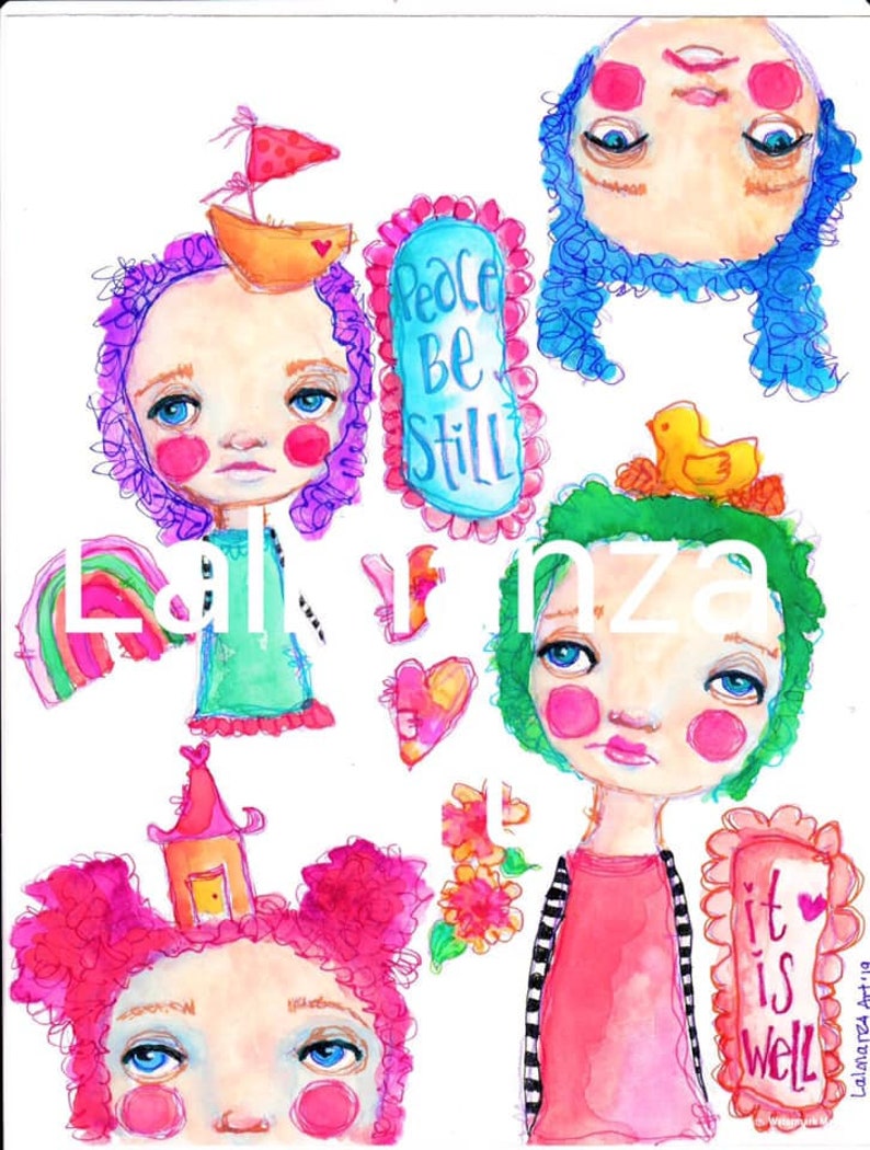 Quirky Girls Printable Collage Sheet, Digital Image for Crafts, Collage