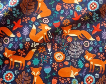 Fox and flower, plant and bird print fabric for home decor, upholstery, curtain, cushion