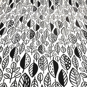 Black and White leaf pop art fabic, upholstery fabric, curtain fabric, DIY fabric, craft fabric, lamp shades fabric, retro fabric