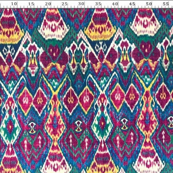 Aztec ikat fabric purple green Ikat fabric, green ikat upholstery,  ikat fabric by the yard, vibrant color, modern ikat watercolor decor