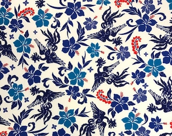 Tela vintage con estampado floral azul y rojo, cortina de tapicería azul, tela para sofá, tela para sillones, tela para cortinas, tela para sillas cortada a medida.