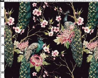 Tissu oiseau paon, tissu vintage, tissu floral, rideau, tissu pour fauteuil, tissu artisanal, tissu exotique, tissu pour canapé