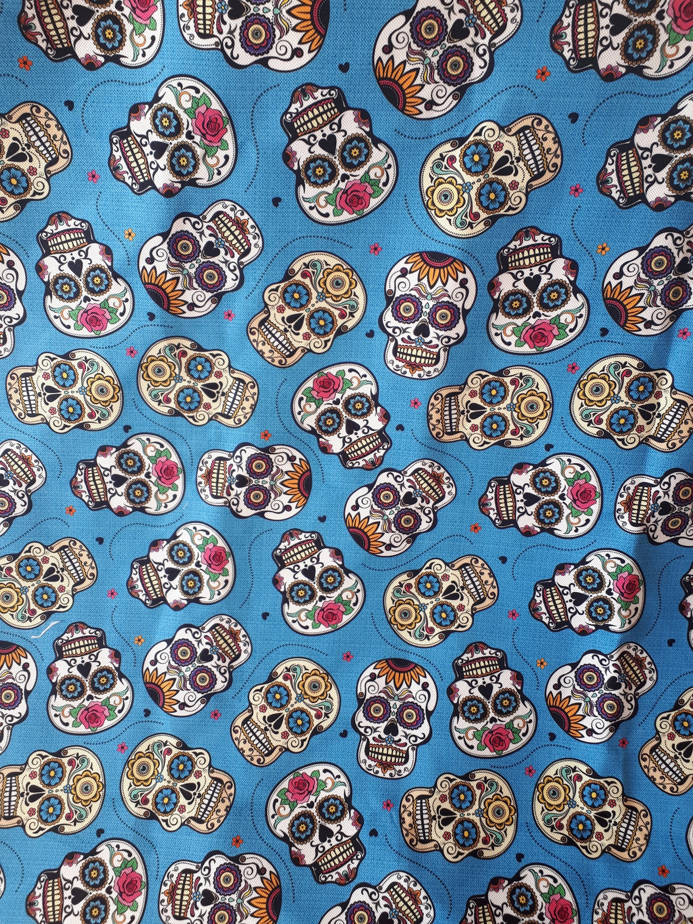 pillow fabrics Skull cat comic flower with skull,Halloween mexican design Fabric for home textile product cranium brainpan home decor