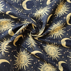 Celestial Suns moons fabric, by the yard upholstery fabric, zodiac fabric, Astrology fabric, DIY fabric, chair fabric, pillow fabric,for bag