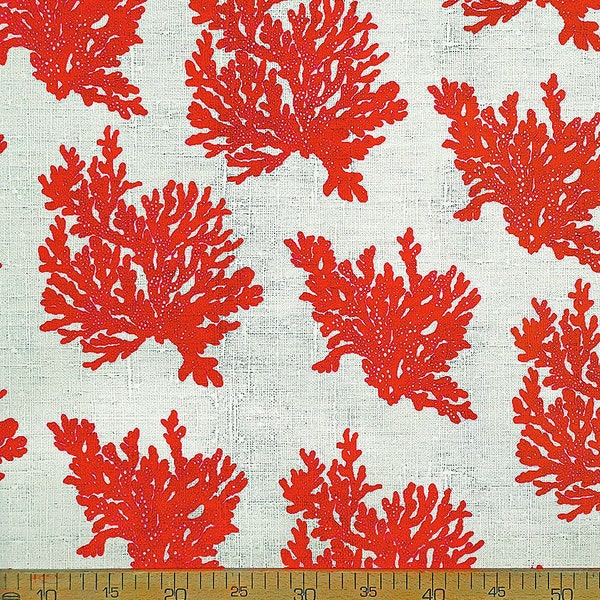 Red Coral fabric, Nautical reef fabric, wicker pattern by the yard ocean sea marina theme fabric, upholstery, curtain bench fabric