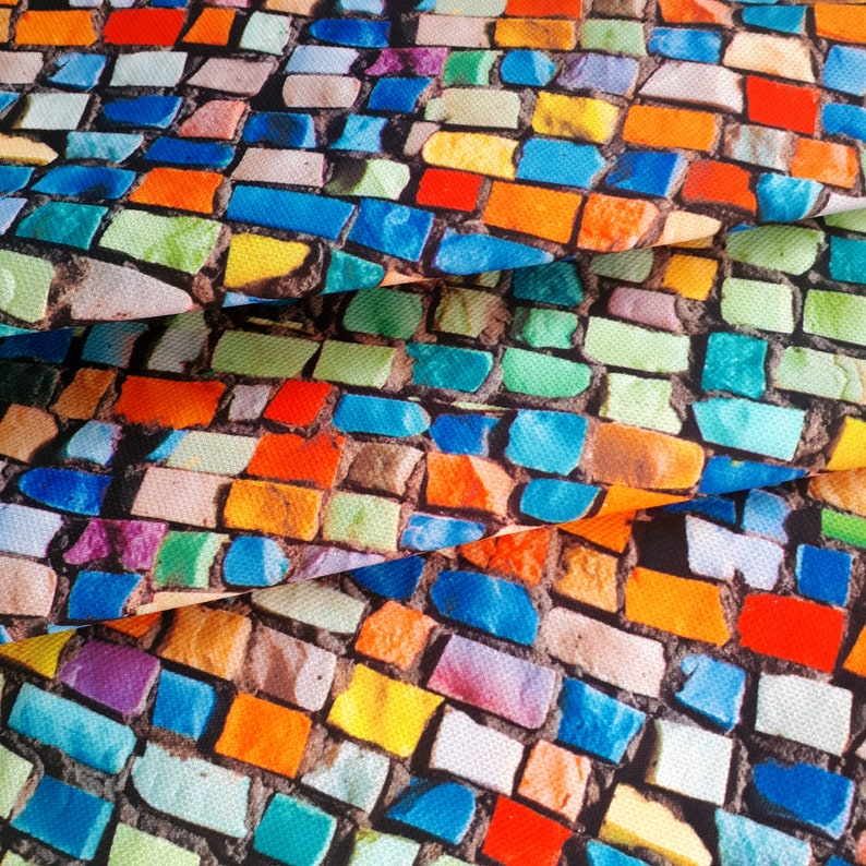Mosaic Brick Wall Print Fabric Colorful Brick Pattern Fabric Etsy