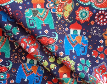 Elephant fabric by the yard, elephant decor, indian mandala print fabric for upholstery, DIY fabric, cushion fabrics, chair fabric