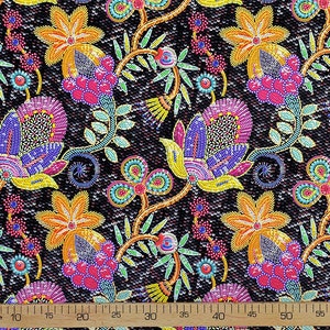 Ethnic floral boho bead embroidered print fabric Bohemian for bag, curtain, upholstery, diy project, curtain, chair, sofa home decor