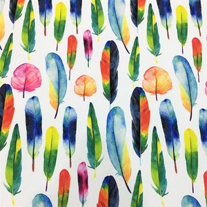 Feather print fabric, rainbow feather upholstery fabric, curtain fabric, DIY fabric, craft fabric, boho fabric,