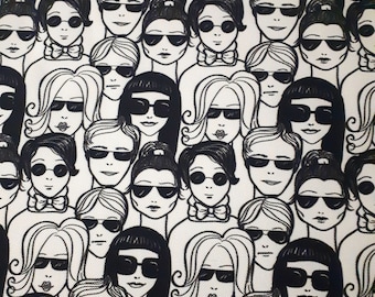 Black and White woman fabric by the yard for upholstery curtain cushion pillow cover, pop art lady fabric skirt fabric