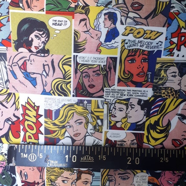 Pop art, rétro, tissu imprimé bandes dessinées, tissu imprimé femme, tissu coloré rétro vintage imprimé pow pop, tissu imprimé femmes pour ameublement