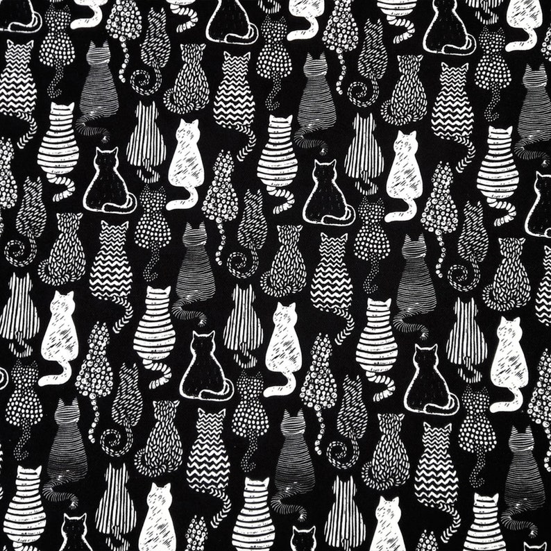 Cat Fabric by the Yard Pop Art Black White Cat Print Fabric - Etsy