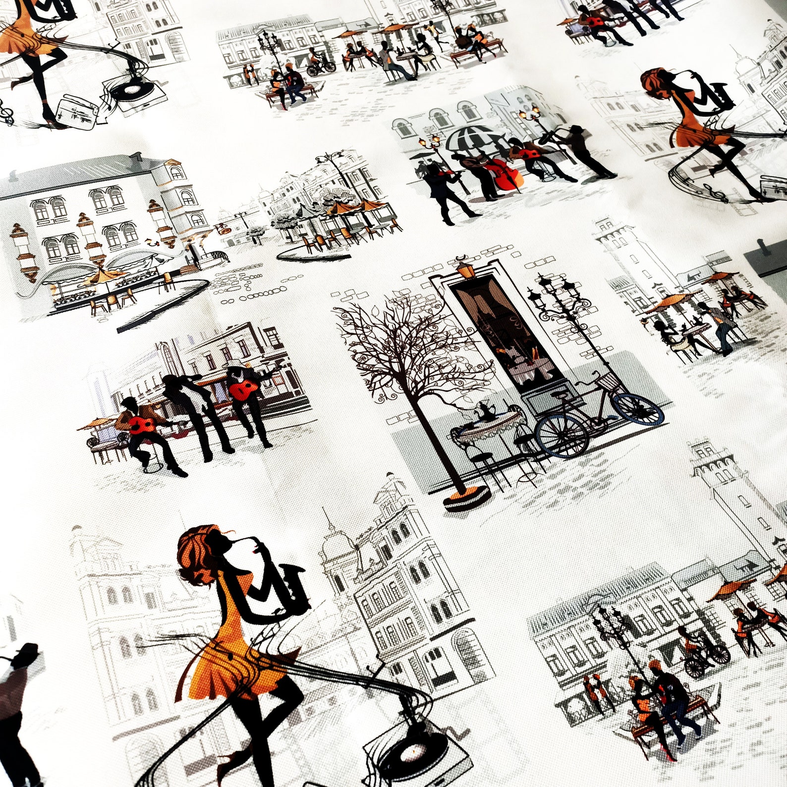 Parisian Pattern Fabric Paris Street Music Paris Modern - Etsy
