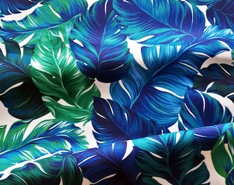 Banana Leaf print fabric, blue and green banana leaf print fabric for home textile, garden decor and upholstery, tropical print fabrics