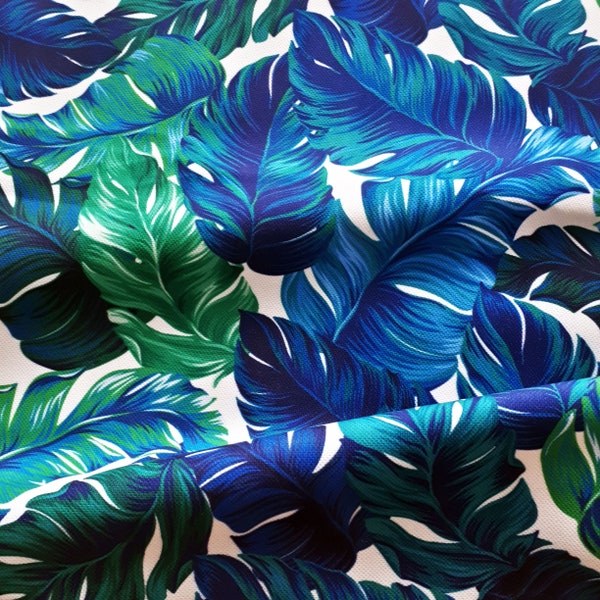 Banana Leaf print fabric, blue and green banana leaf print fabric for home textile, garden decor and upholstery, tropical print fabrics