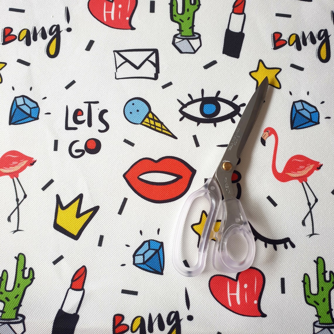Pop Art, Comic Art Book Print Fabric, Funny Art Girl Cool Lip Eyes Bang ...