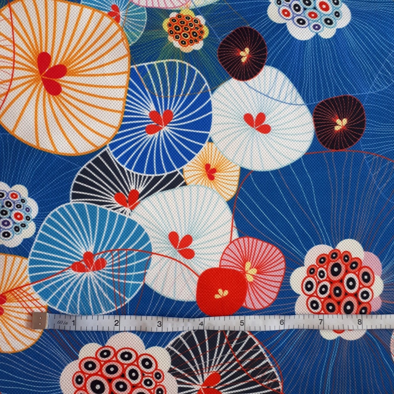 Mushroom Japanese upholstery fabric, blue modern fabric, Diy project fabric, modern circle fabric by the yard drapery fabric, chair fabric image 3