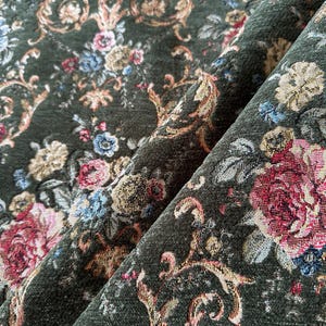 Green Brocade upholstery fabric, by the yard Brocade floral fabric, Designer Brocade home decor fabric