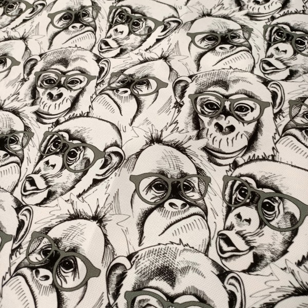 Monkey print fabric, black white upholstery,  crazy monkey print fabric, monkey curtain chair fabric, craft fabric, bag fabric