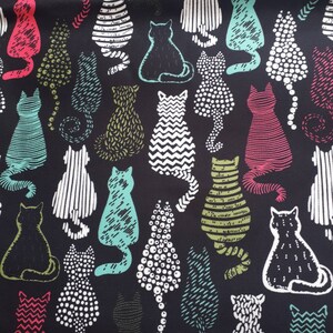 Cat fabric by the yard pop art cat upholstery fabric, kitten print fabric, colorful cat for upholstery, for home textile, cat print pillow