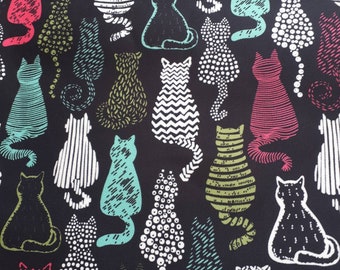 Cat fabric by the yard pop art cat upholstery fabric, kitten print fabric, colorful cat for upholstery, for home textile, cat print pillow